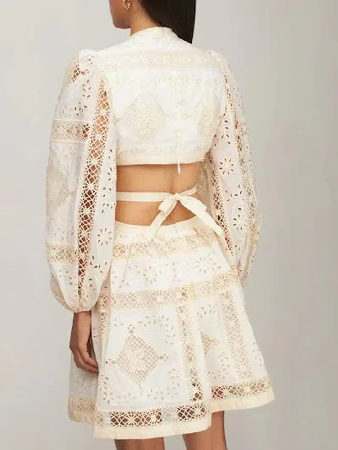 Zimmermann Aliane Embroidered Short Dress Ivory Size 0 / 8 AU for rent on The Volte - main image