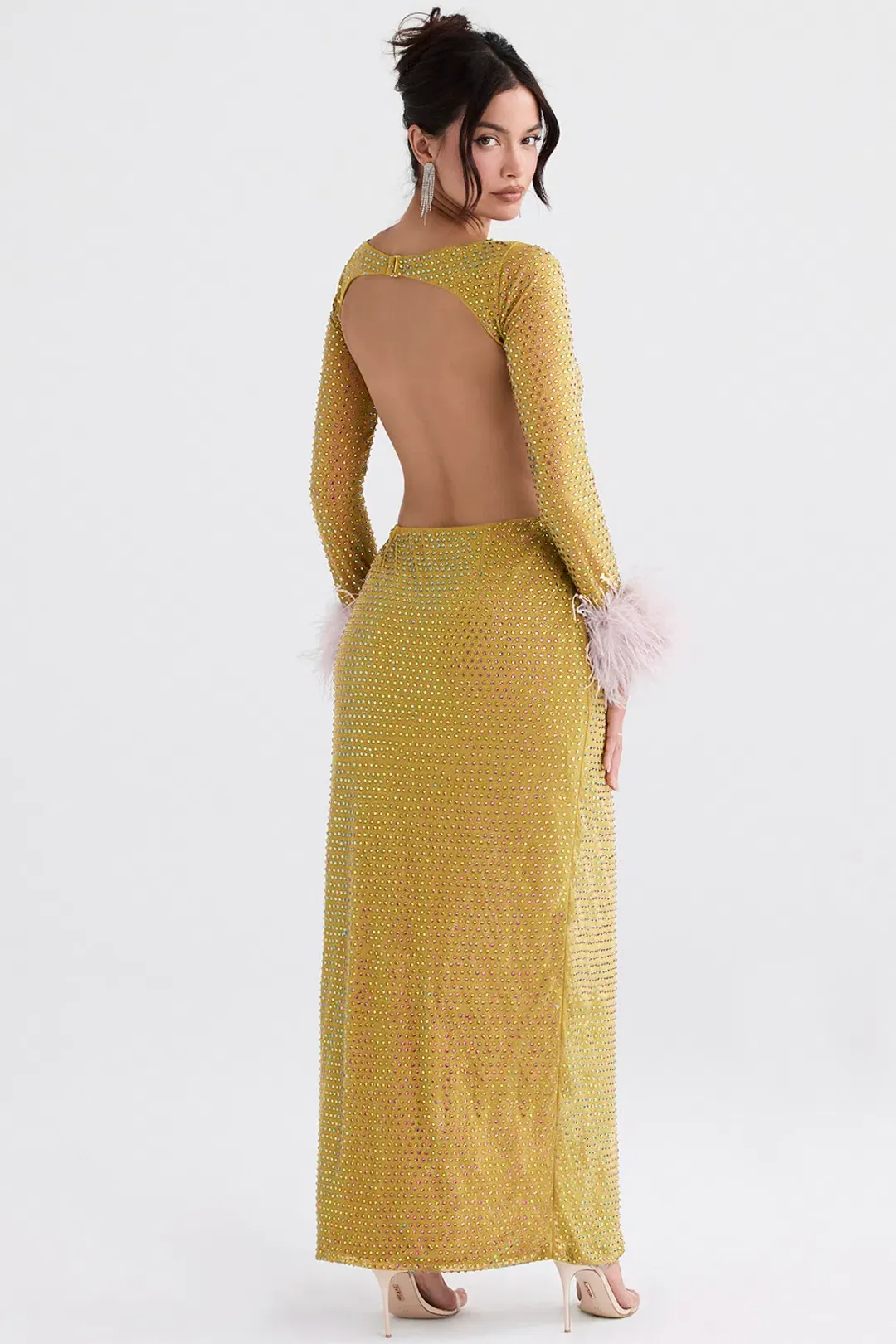 House of CB Gina Crystallised Maxi Dress Chartreuse Size S / AU 8 for rent on The Volte - main image