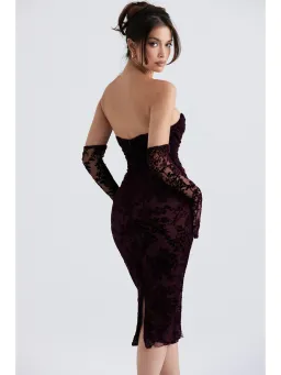 House Of CB Isadora Devore Corset Dress Black Cherry Size XS / AU 6 for rent on The Volte - image 4