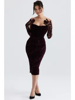 House Of CB Isadora Devore Corset Dress Black Cherry Size XS / AU 6 for rent on The Volte - image 1