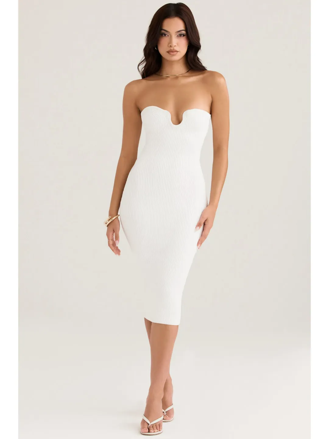House Of CB Oriana Ribbed Knit Strapless Midi Dress White Size S / AU 8 for rent on The Volte - main image