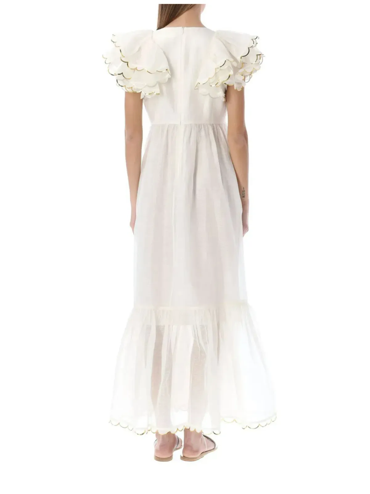 Zimmermann Dancer Scalloped Midi Dress Ivory Size 0 / AU 8 - Image 3