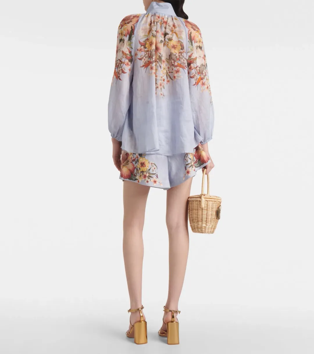 Zimmermann Lexi Billow Blouse & Tuck Short in Blue Palm Size 0 / AU 8 for rent on The Volte - main image