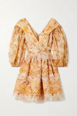 Zimmermann Tempo Scalloped Mini Dress Gold Mixed Print Size 3 / AU 14 for rent on The Volte - image 3