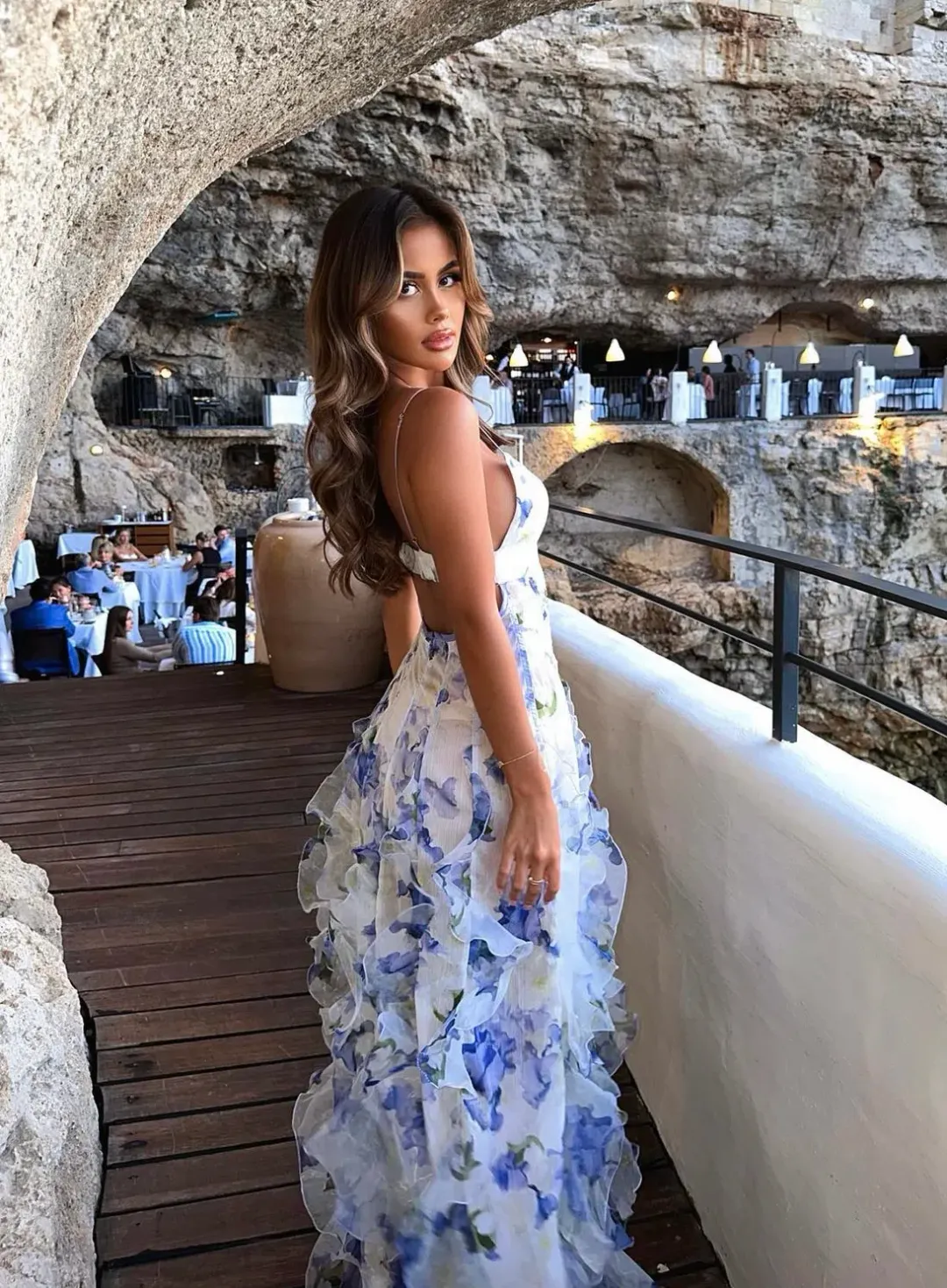 Menti Santorini Iris Flower Maxi Dress Blue Roses Chiffon Print Size XS / AU 6 for rent on The Volte - main image