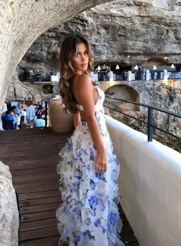 Menti Santorini Iris Flower Maxi Dress Blue Roses Chiffon Print Size XS / AU 6 for rent on The Volte - image 4