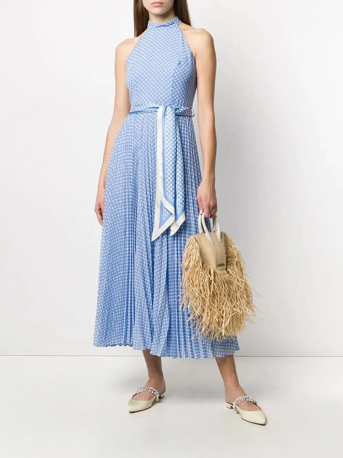 Zimmermann Sunray Picnic Pleated Midi Dress Sky Blue Size 3 / AU 14 for rent on The Volte - main image