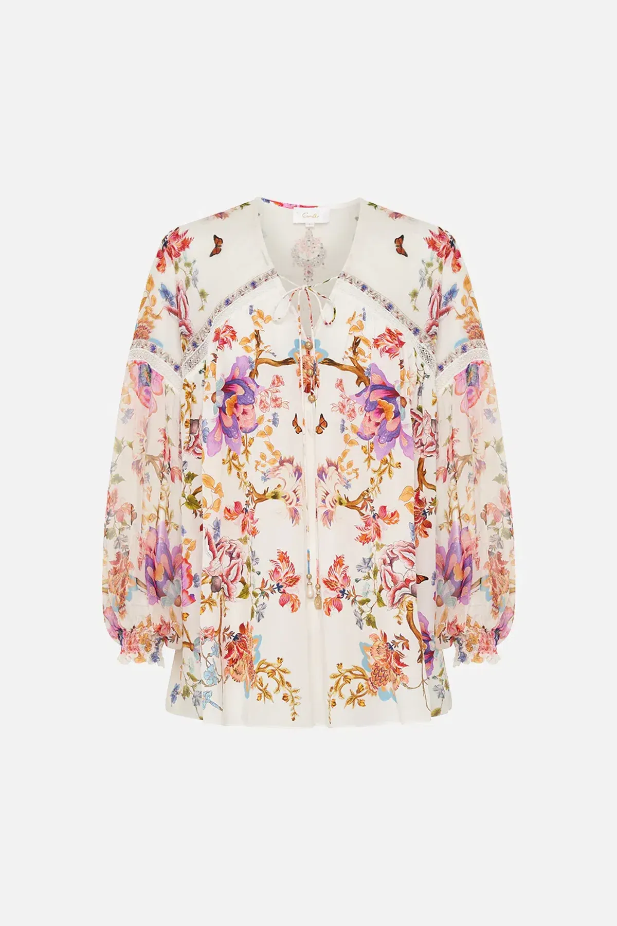 Camilla Spider Girl Blouson Blouse With Neck Tie Floral One Size - Image 6