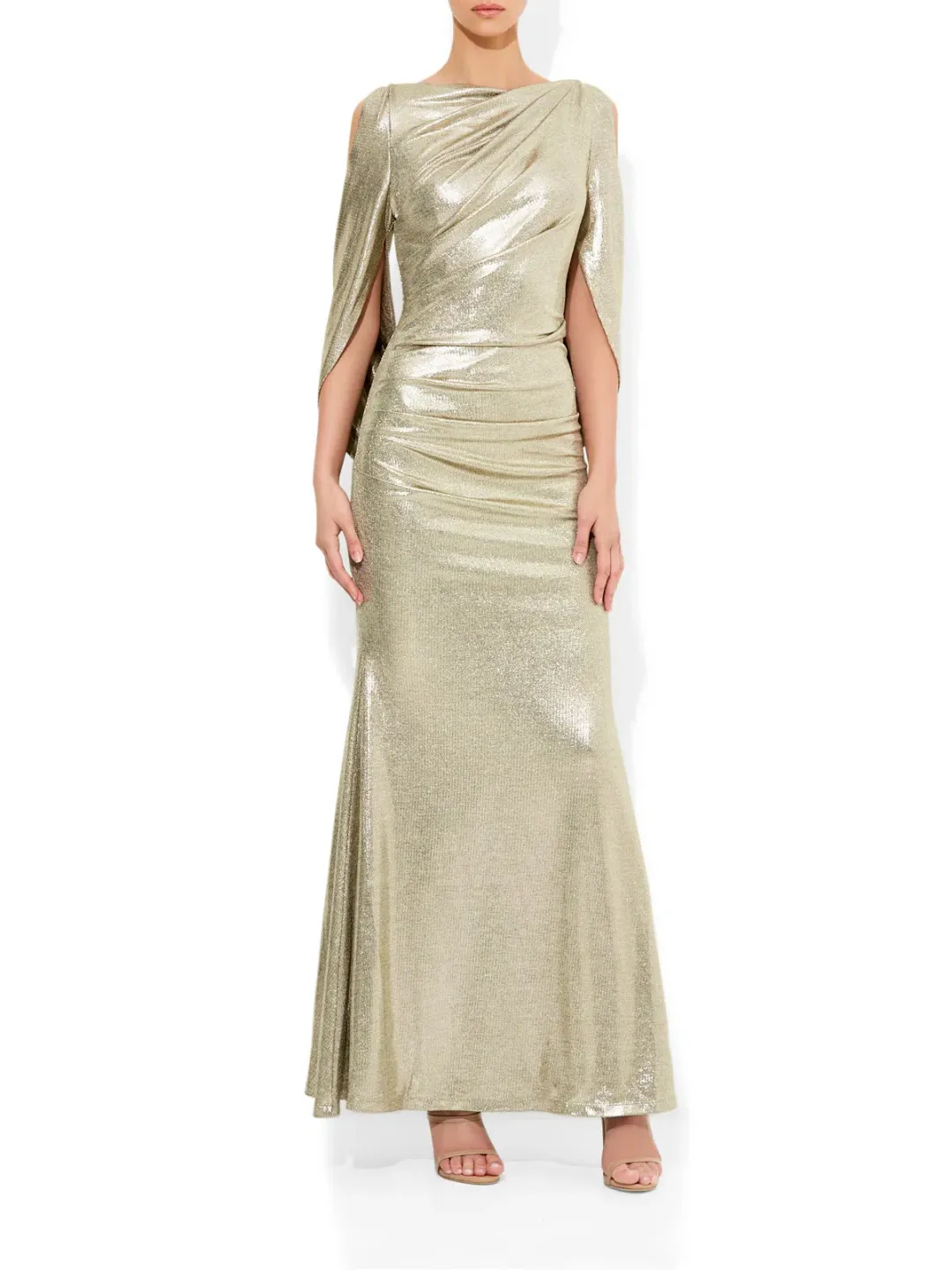 Montique Lana Metallic Gown in Gold Size 12 for rent on The Volte - main image