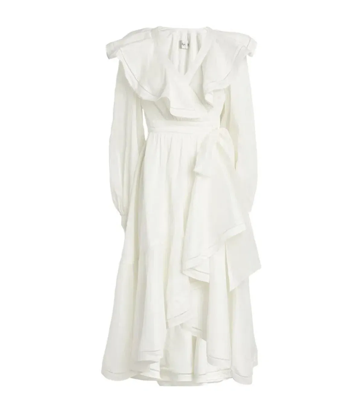 Aje Zoe Ruffle Wrap Midi Dress in Ivory Size 8 - Image 4