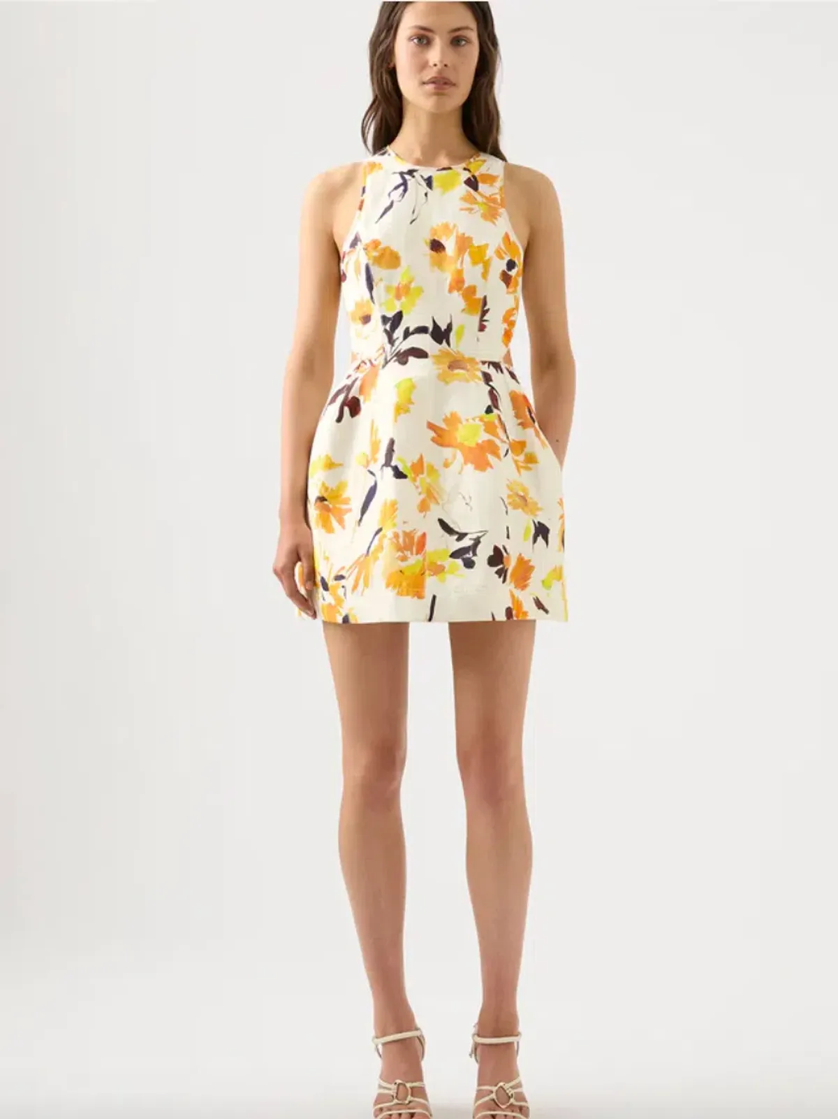 Aje Tulip Cut Out Mini Dress Pressed Sunflowers Size 8 - Image 2