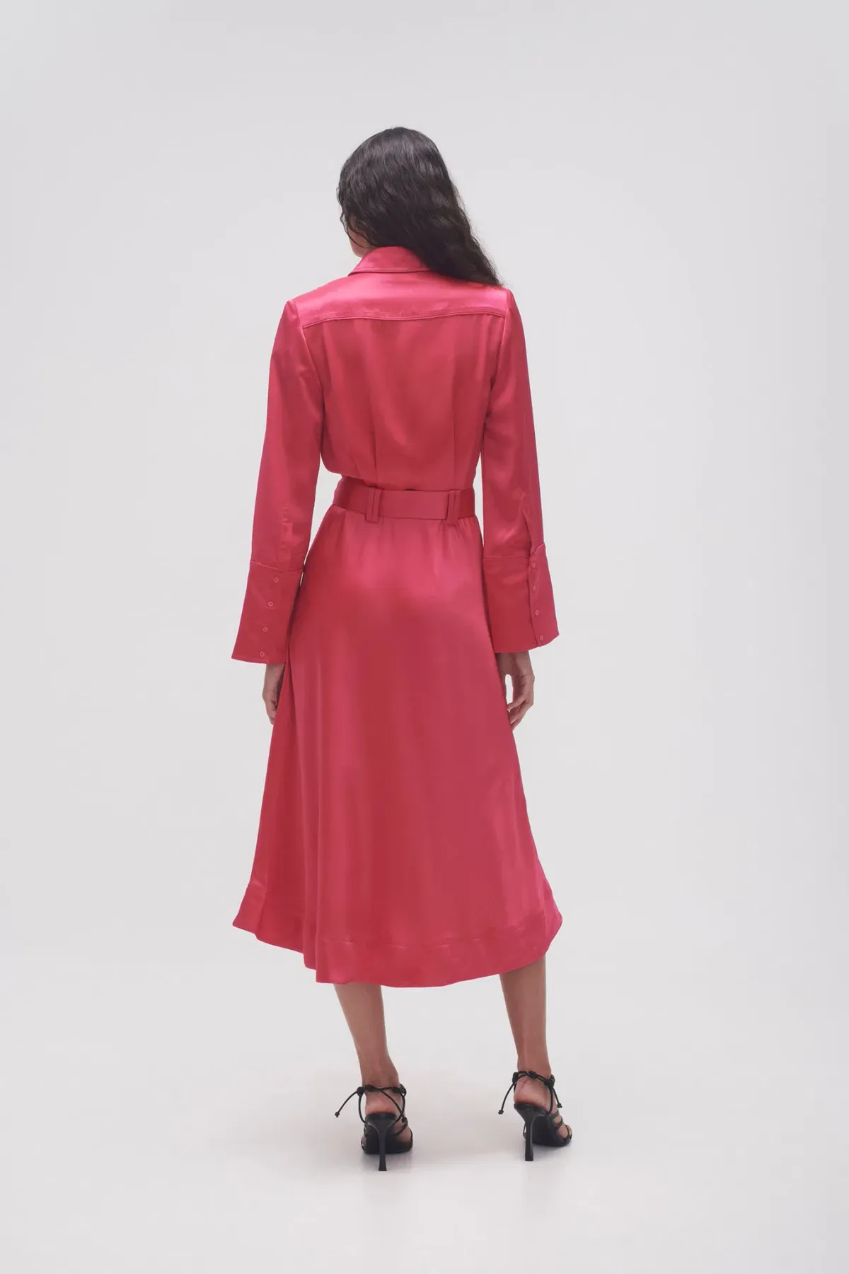 Aje Echo Belted Midi Shirt Dress in Hot Pink Size 8 - Image 3