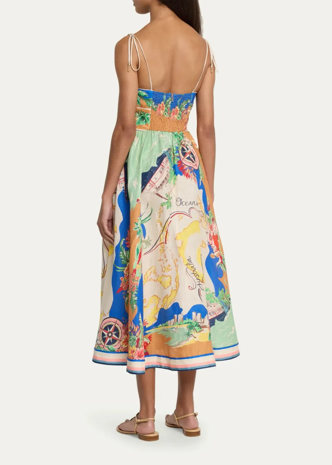 Zimmmermann Alight Picnic Linen Midi Dress Blue Multi Size 1 / AU 10 for rent on The Volte - main image