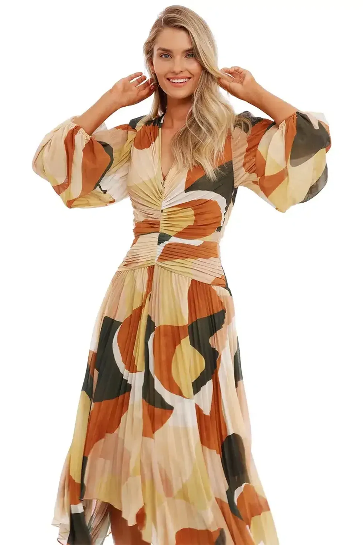 Ministry of Style Retro Resort Pleated Midi Dress Multi Size 14 - Image 3