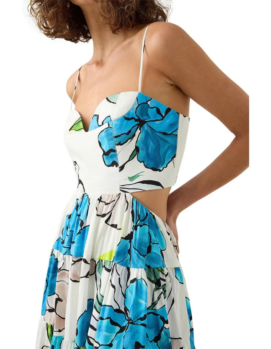 AJE BOTANICAL TIERED MAXI DRESS COOL CAMELIA BLUE FLORAL SIZE AU 8 for rent on The Volte - main image