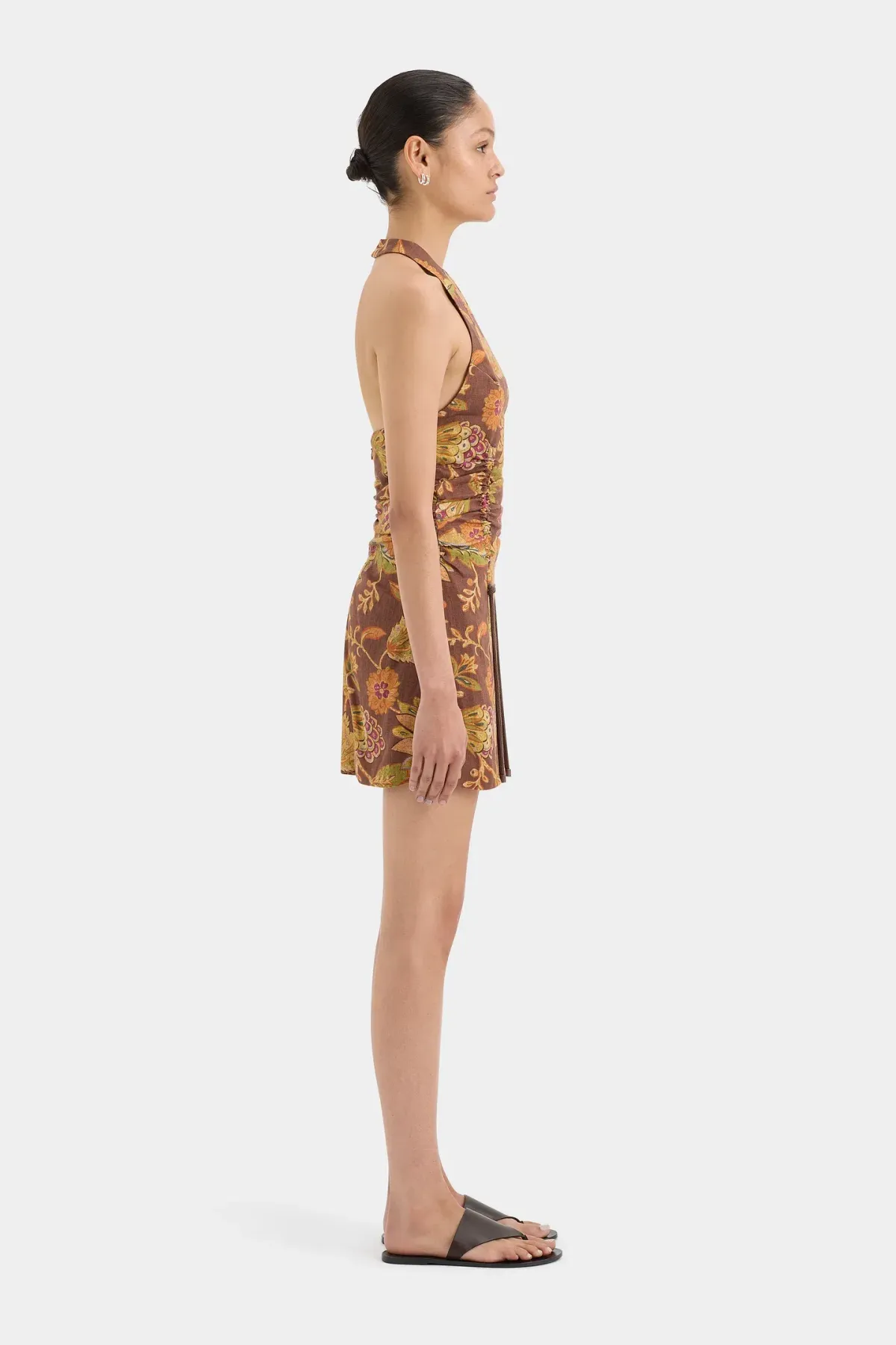 Sir The Label Josefina Corded Halter Dress Brown Multi Size 2/ AU 10 - Image 2