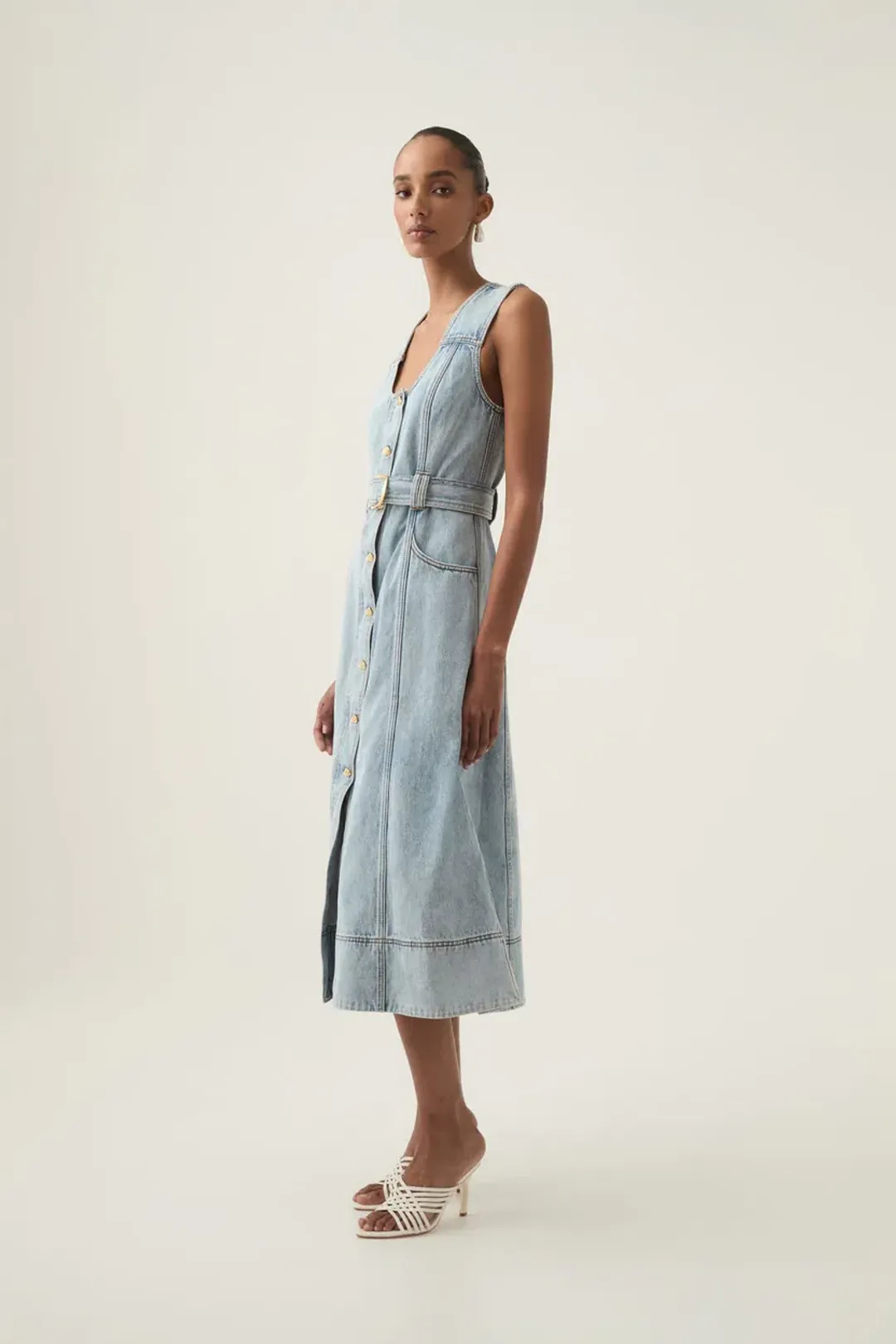Aje Aura Denim Midi Dress Size 8 for rent on The Volte - main image