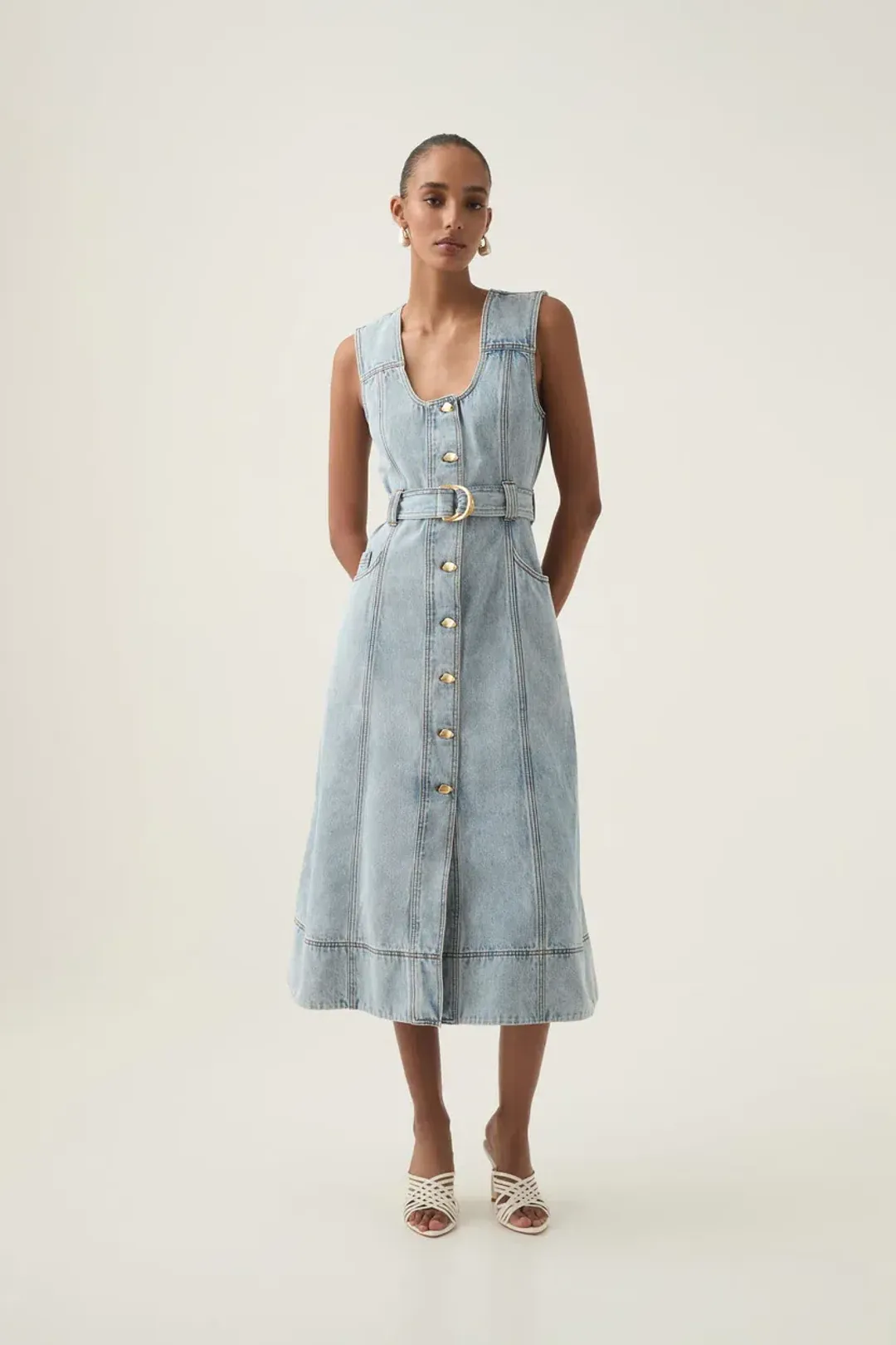 Aje Aura Denim Midi Dress Size 8 for rent on The Volte - main image