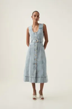 Aje Aura Denim Midi Dress Size 8 for rent on The Volte - image 1