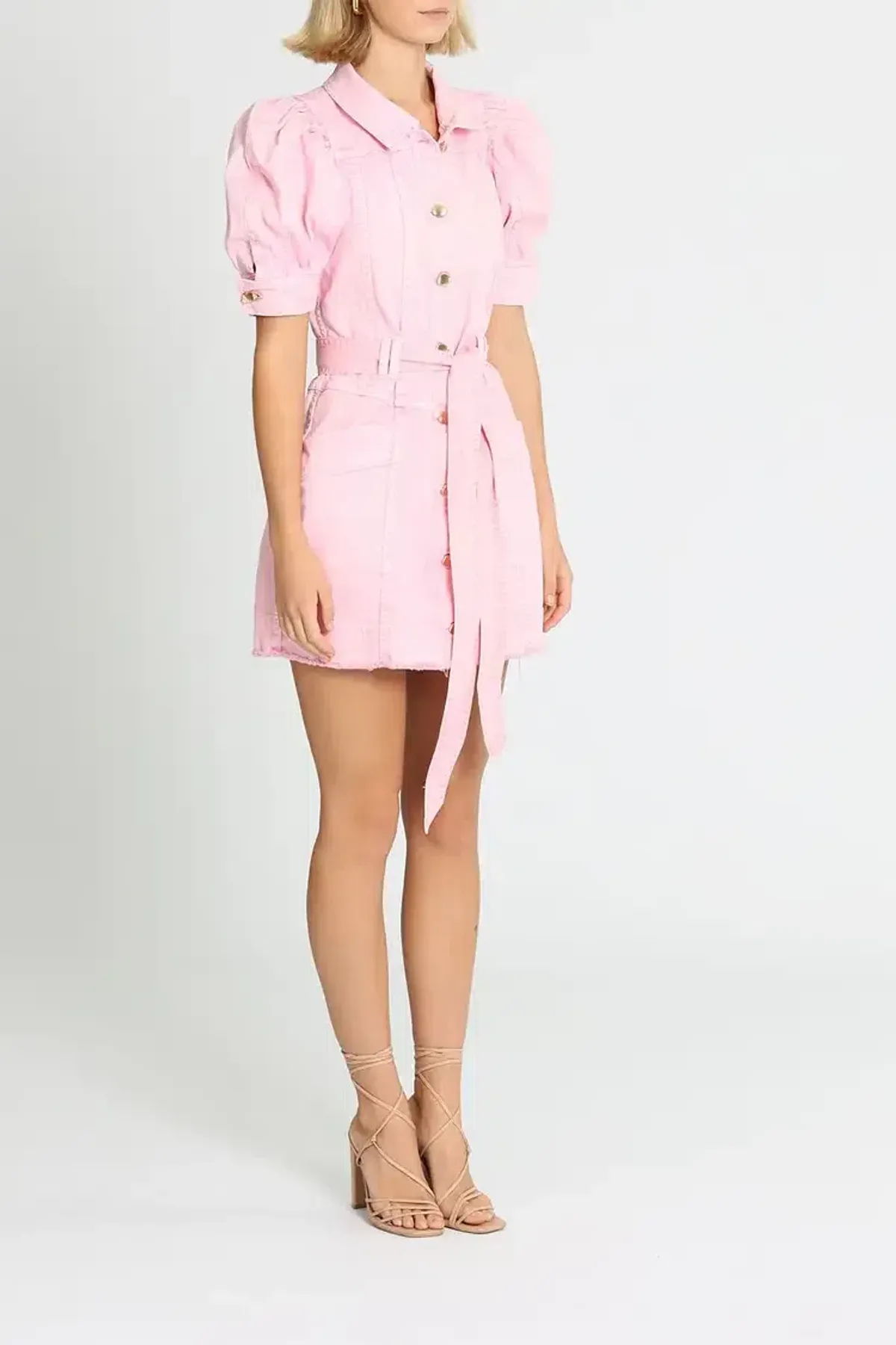Aje Flora Denim Puff Sleeve Mini Dress Pink Size 10 - Image 2