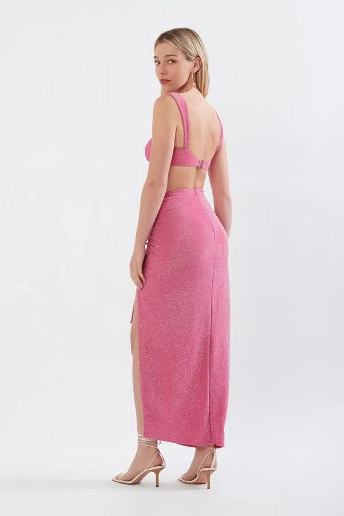 Sonya Moda Issa Top & Ruched Maxi Skirt Set in Pink Size 6 - Image 2