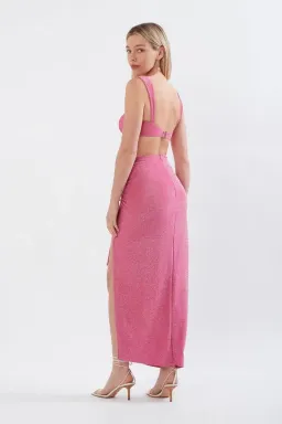 Sonya Moda Issa Top & Ruched Maxi Skirt Set in Pink Size 6 for rent on The Volte - image 2