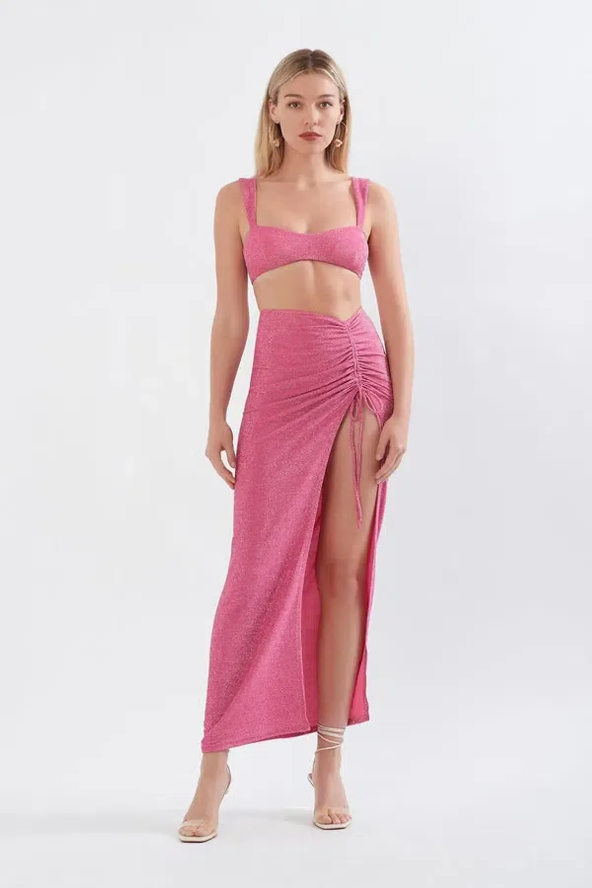 Sonya Moda Issa Top & Ruched Maxi Skirt Set in Pink Size 6 - Image 1
