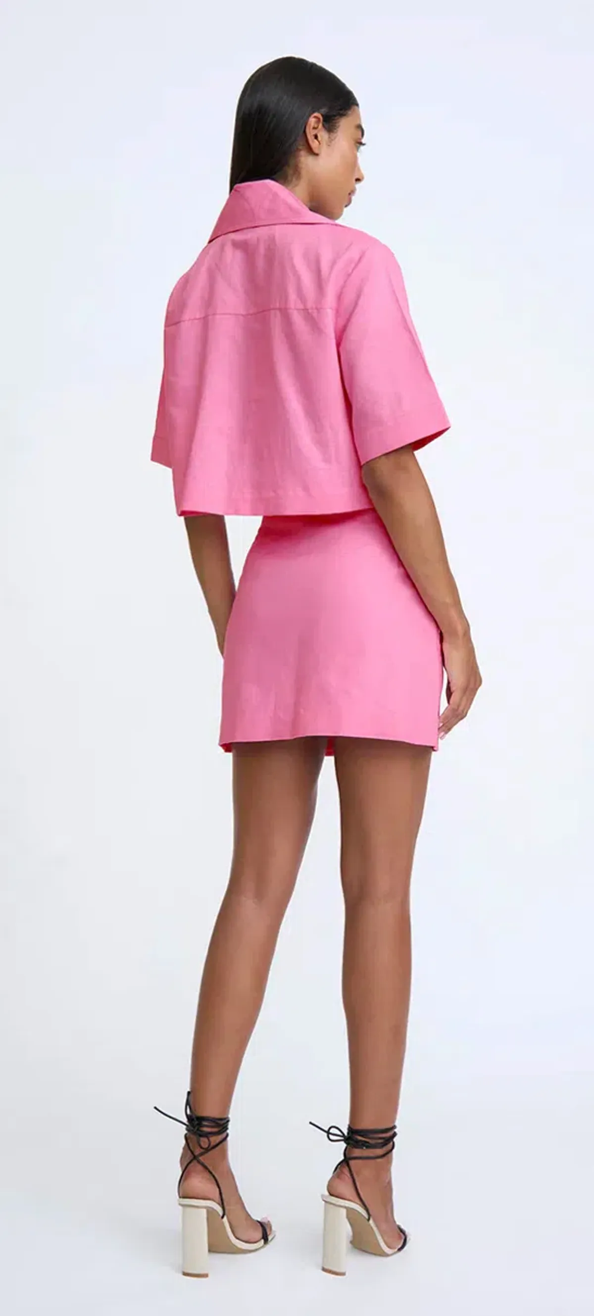 By Johnny Pink Salt Pocket Crop Shirt & Mini Skirt Set in Pink Salt Size 10 - Image 2