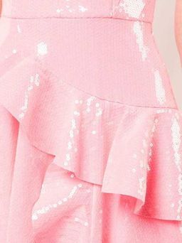 Alex Perry Paxton Ruffle Midi Dress Pink Sequin Size 8 for rent on The Volte - image 5