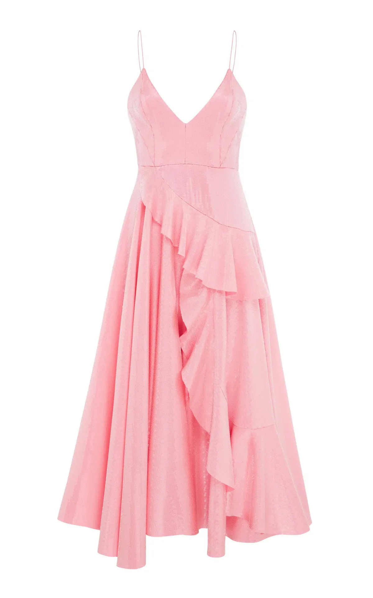 Alex Perry Paxton Ruffle Midi Dress Pink Sequin Size 8 - Image 4