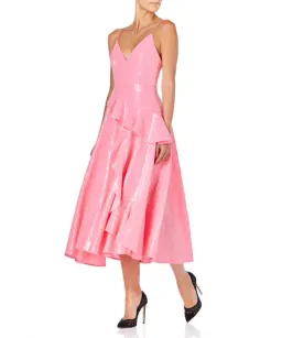 Alex Perry Paxton Ruffle Midi Dress Pink Sequin Size 8 for rent on The Volte - image 2