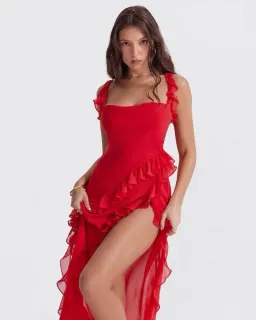 House of CB Ariela Ruffle Maxi Dress Cherry Red Size S / AU 8 for rent on The Volte - image 2
