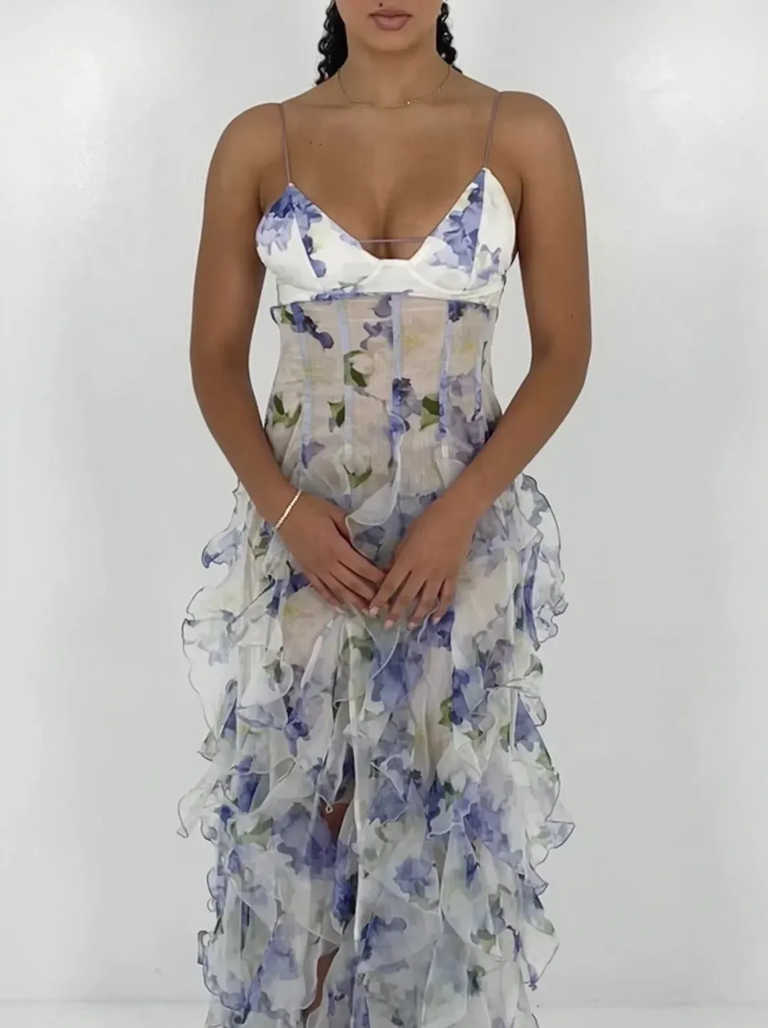 Menti Iris Flower Maxi Dress Blue Roses Size M / AU 10 for rent on The Volte - main image