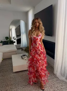 Menti Iris Flower Maxi Dress Red Size S / AU 8 for rent on The Volte - image 3