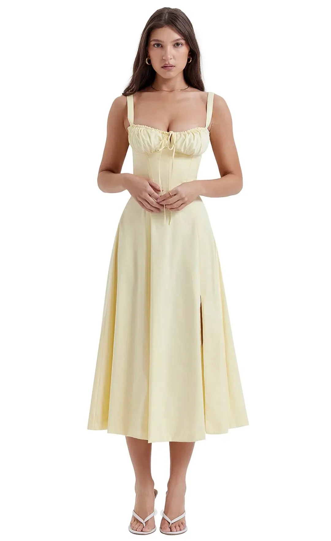 House of CB Carmen Dress Midi Buttercup Yellow Size 8 for rent on The Volte - main image