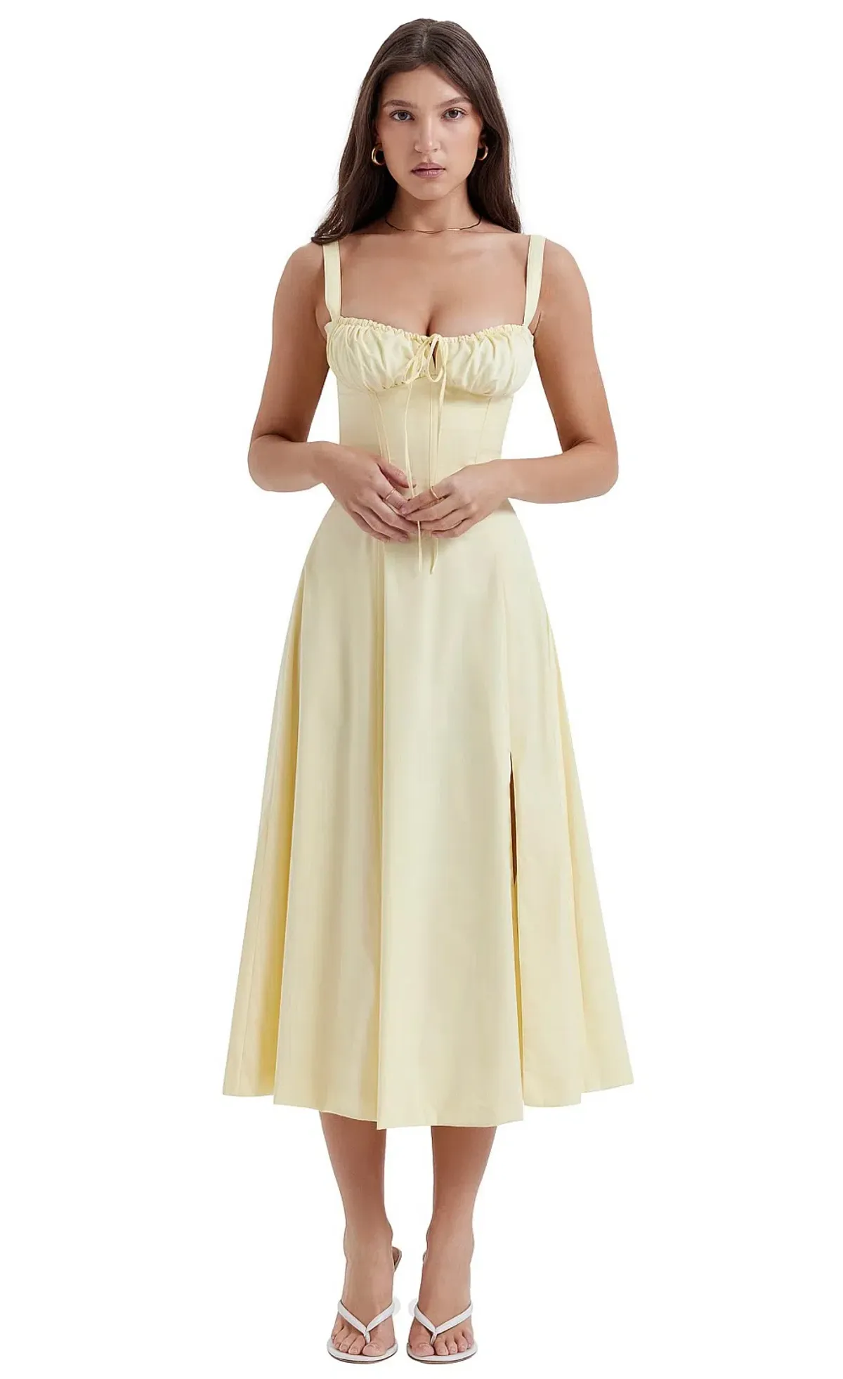 House of CB Carmen Dress Midi Buttercup Yellow Size 8 - Image 2