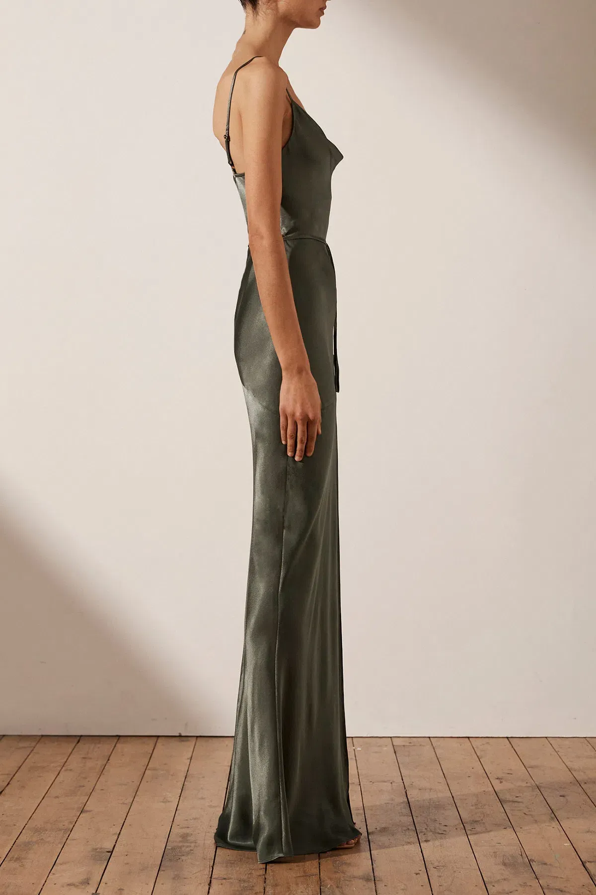 Shona Joy La Lune Bias Cowl Maxi Dress In Olive Size 8 - Image 3