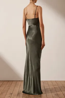 Shona Joy La Lune Bias Cowl Maxi Dress In Olive Size 8 for rent on The Volte - image 4