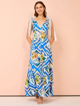 By Nicola Adoncia Tie Shoulder Maxi Dress Azure Floral Size 10 for rent on The Volte - image 1
