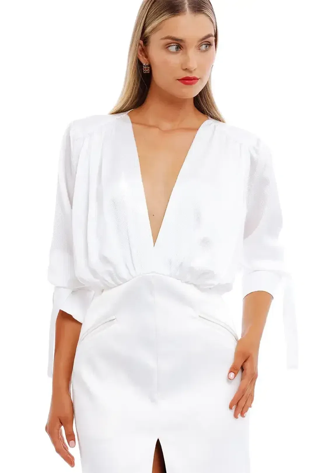Nicola Finetti Arida Low Plunge Dress White Size 8 for rent on The Volte - main image