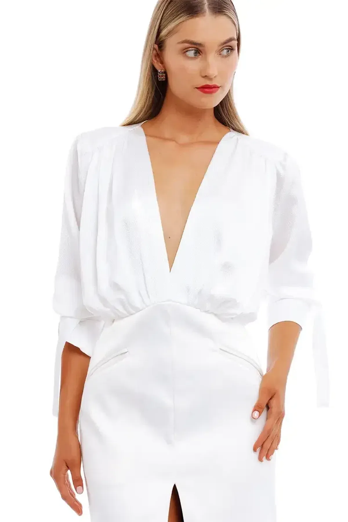 Nicola Finetti Arida Low Plunge Dress White Size 8 - Image 5