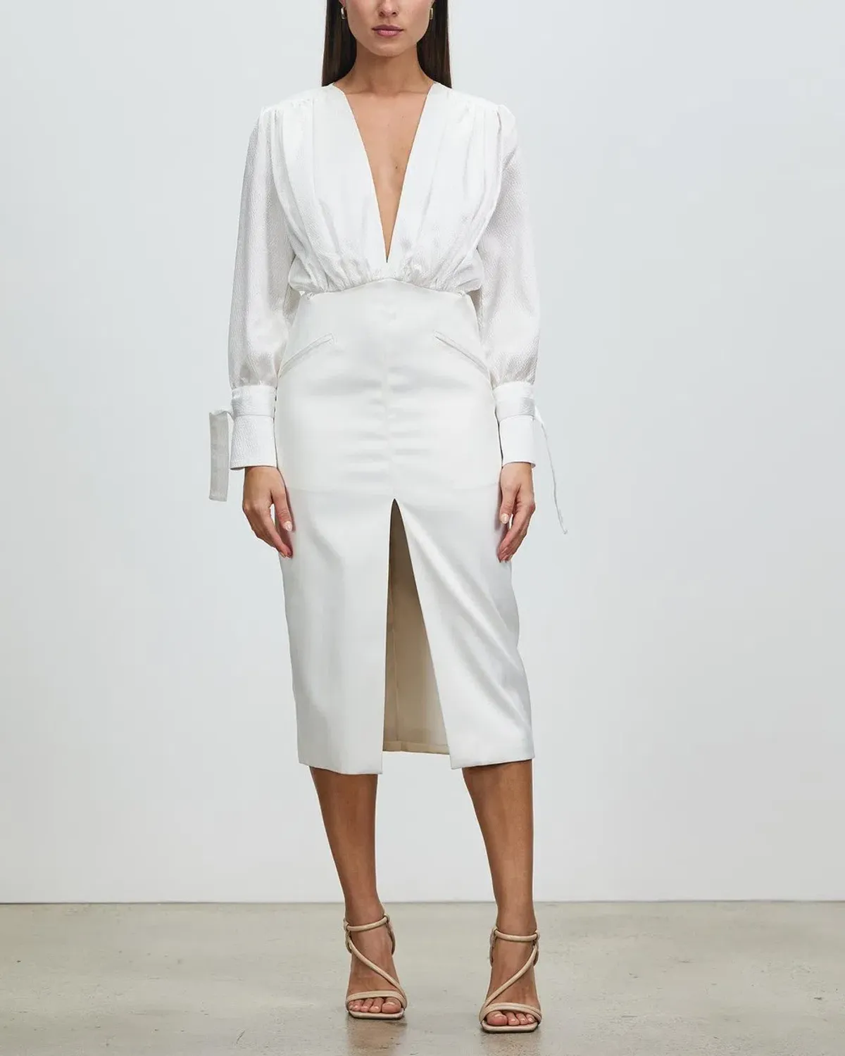 Nicola Finetti Arida Low Plunge Dress White Size 8 - Image 1