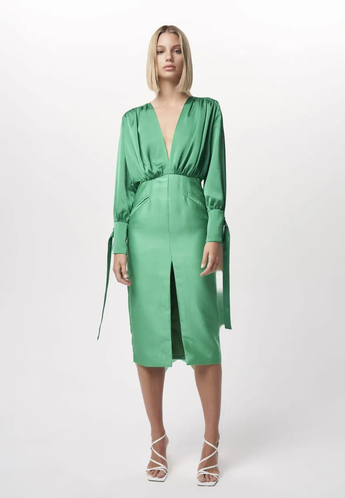 Nicola Finetti Arida Low Plunge Dress in Green Size 10 - Image 1