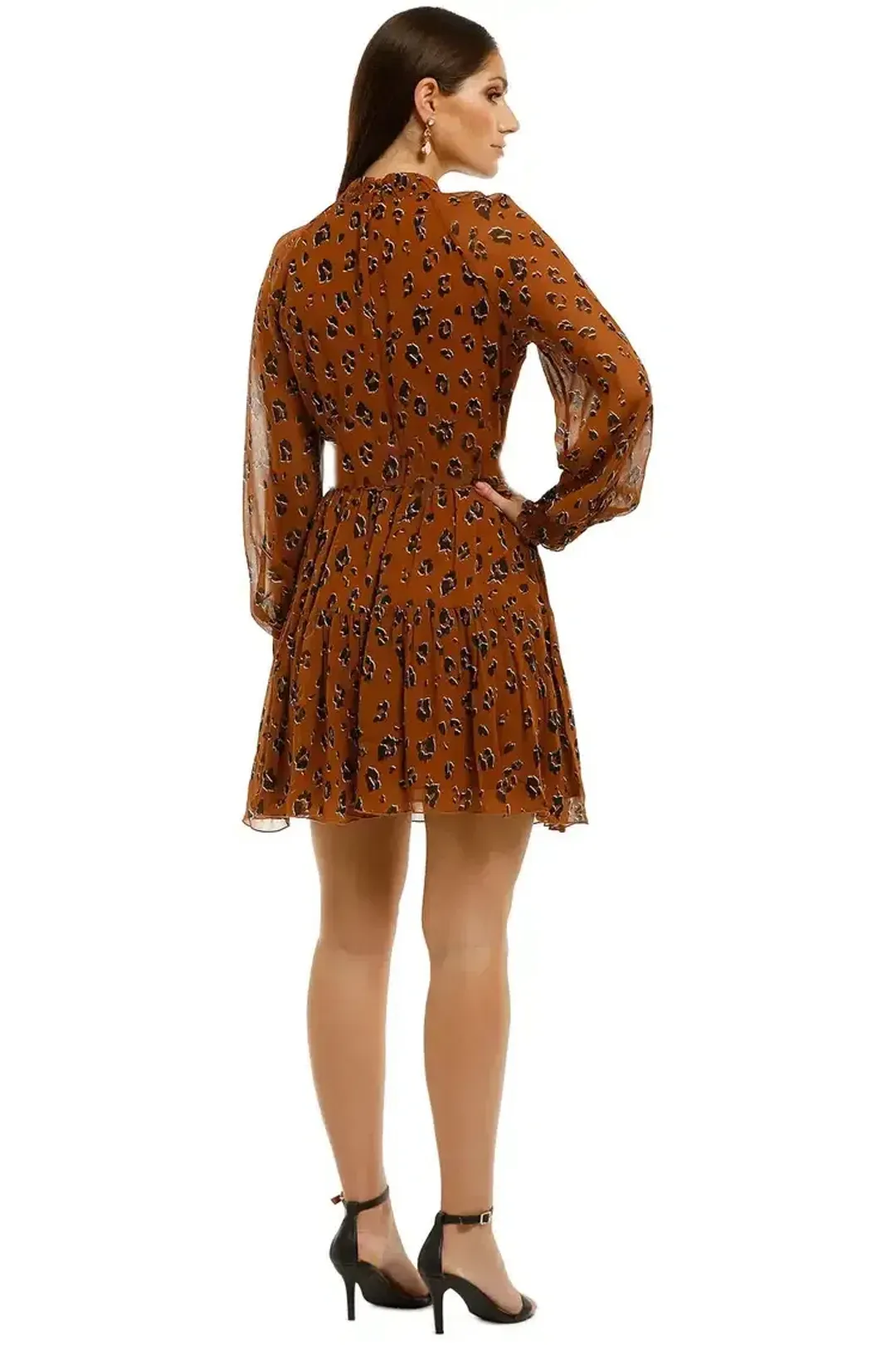 Nicholas High Neck Button Mini Dress in Tobacco Multi Size 6 for rent on The Volte - main image