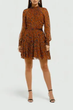 Nicholas High Neck Button Mini Dress in Tobacco Multi Size 8 for rent on The Volte - image 2