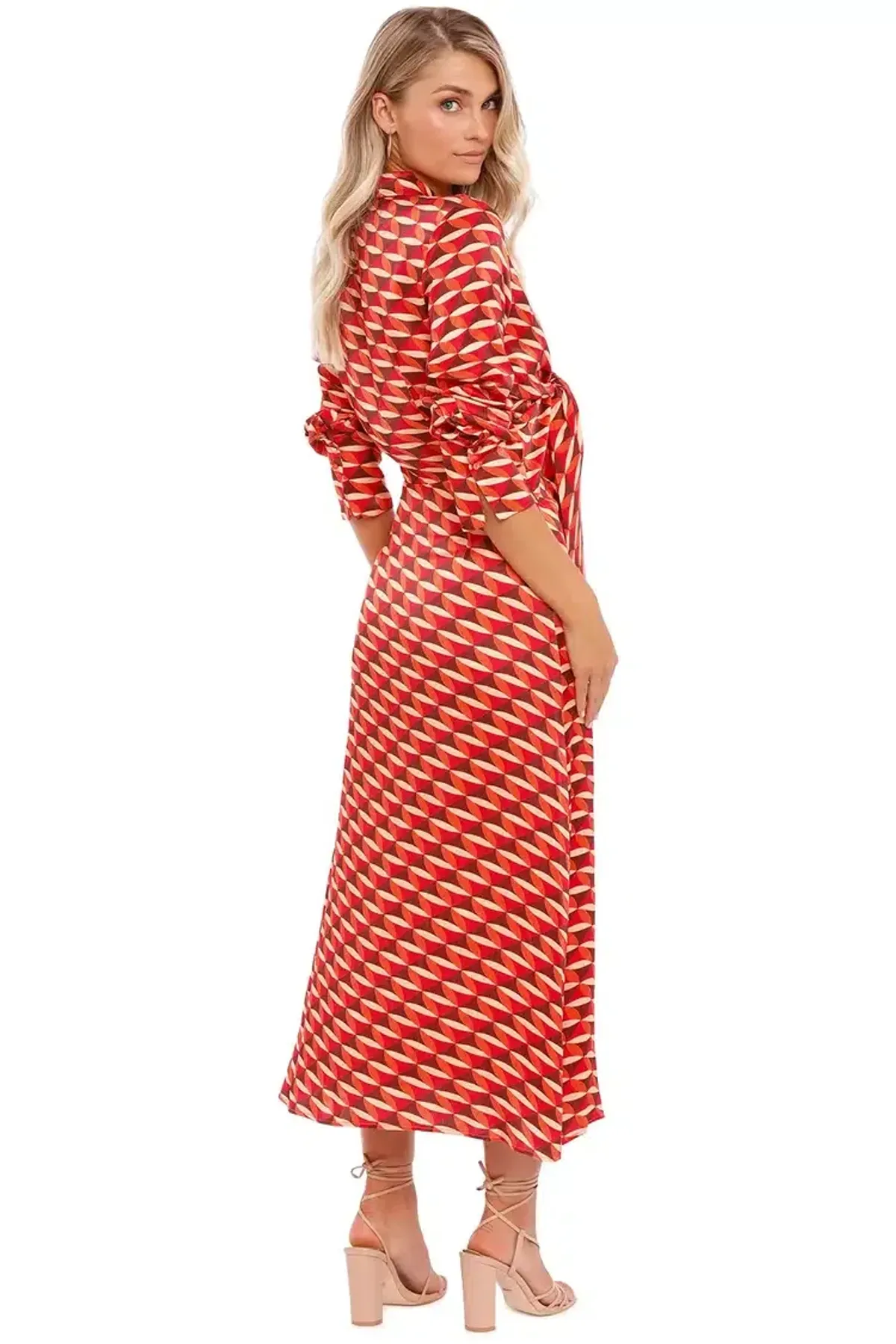 Nicholas Perle Tie Front Midi Dress in Geo Print Size 16 - Image 2