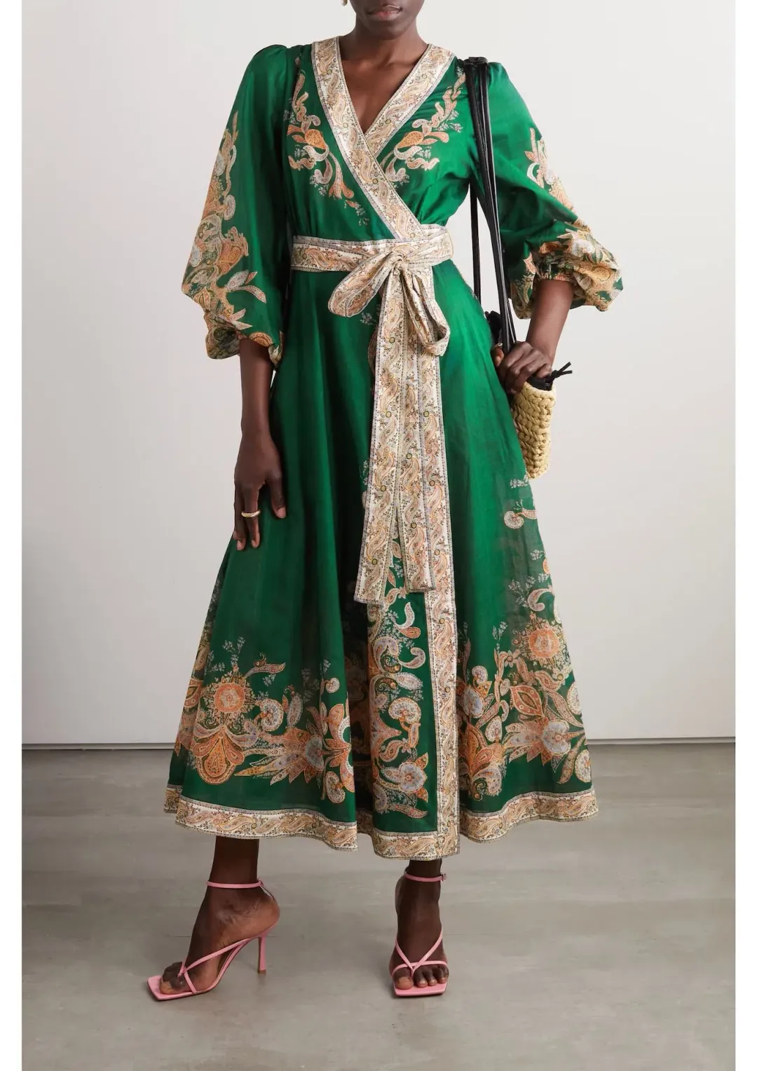 Zimmermann Devi Wrap Midi Dress in Emerald Paisley Size 1 / AU 10 for rent on The Volte - main image