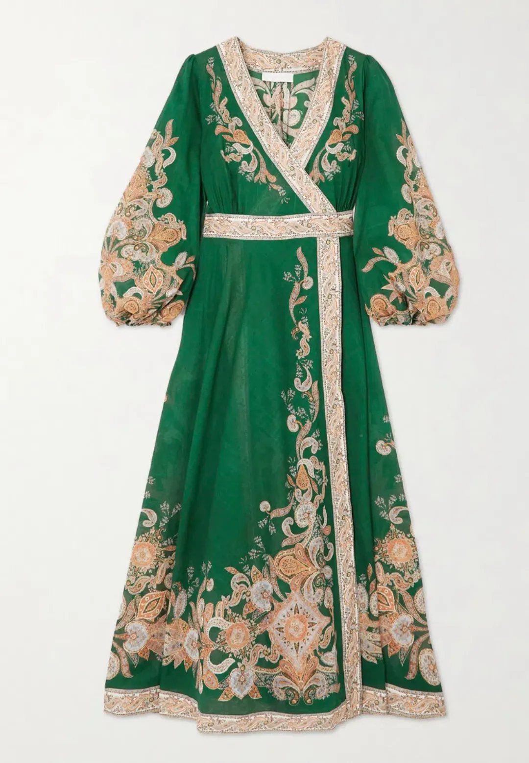 Zimmermann Devi Wrap Midi Dress in Emerald Paisley Size 1 / AU 10 for rent on The Volte - main image