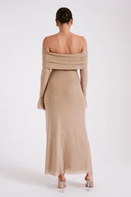 Meshki Marcel Off Shoulder Diamante Maxi Dress Nude for rent on The Volte - image 4