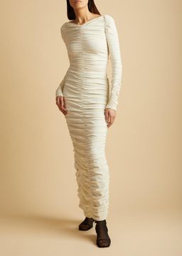 Khaite Lana Ruched Dress Ivory Size 8 for rent on The Volte - image 1